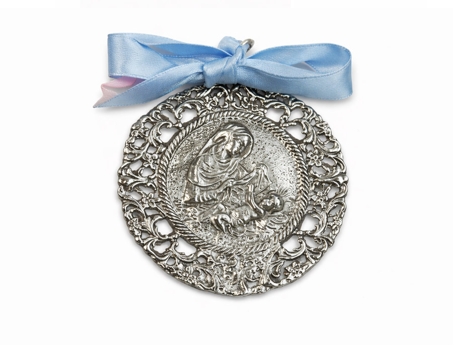 Medalla de Cuna . Virgen con Niño Jesús: imagen 1