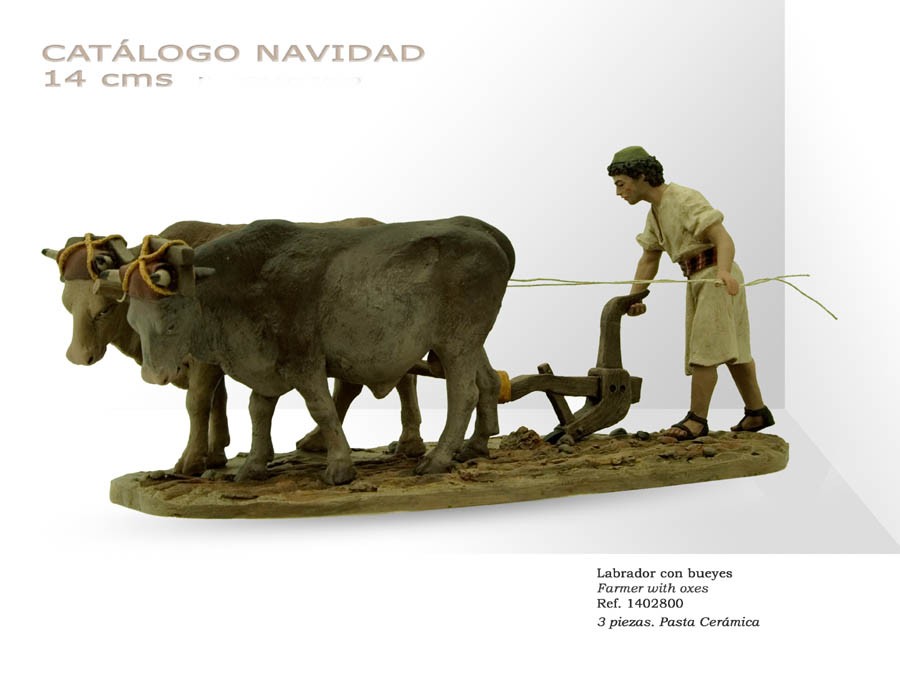 Pastor arando con bueyes. 14 cm