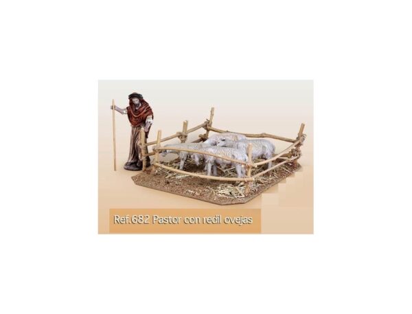 Pastor con redil de ovejas 12 cm